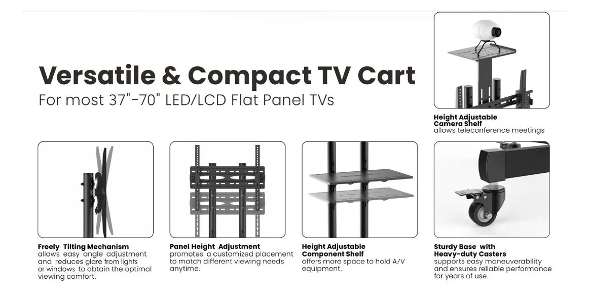 Equip Wagen für flat panel / AV equipment - Stahl - Bildschirmgröße: 94-177.8 cm (37-70), Ansicht 2