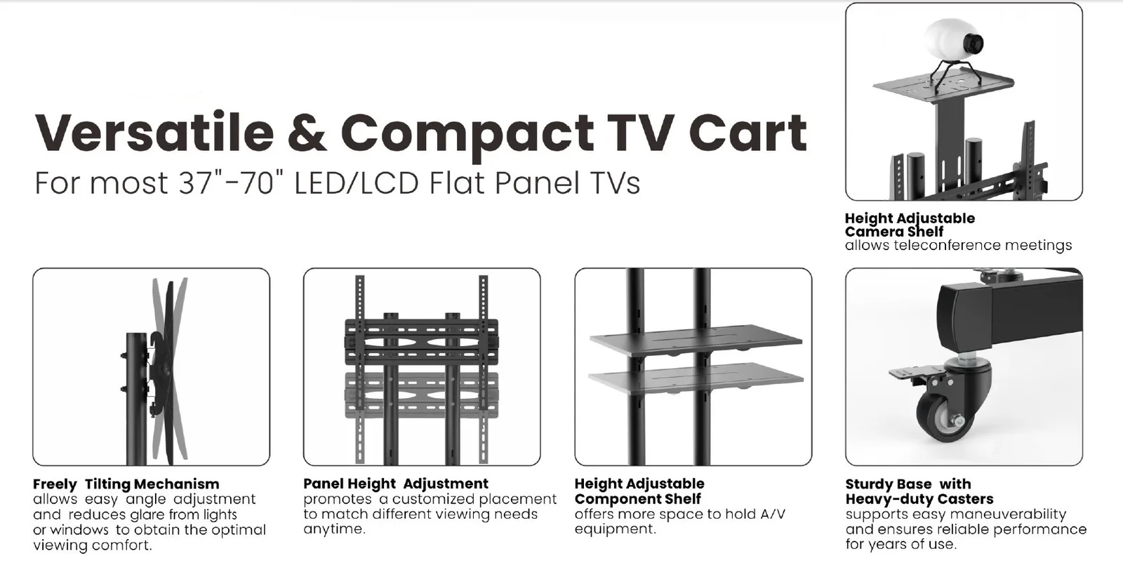 Equip Wagen für flat panel / AV equipment - Stahl - Bildschirmgröße: 94-177.8 cm (37-70), Ansicht 4