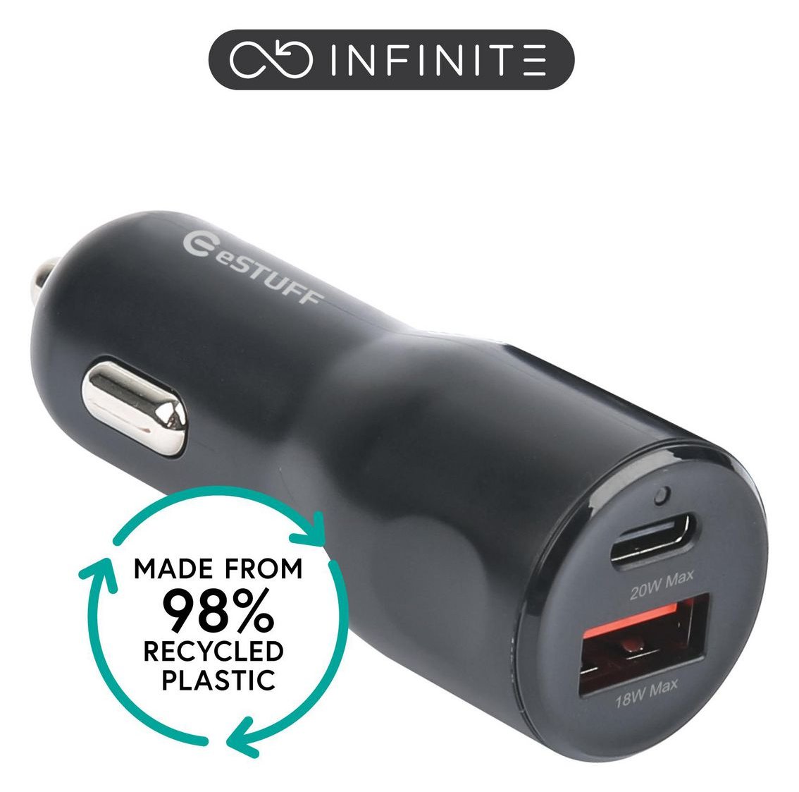 eSTUFF INFINITE - Auto-Netzteil - 38 Watt - 3 A - QC 3.0, PD 2.0 - 2 Ausgabeanschlussstellen (USB Typ A, 24 pin USB-C) von LumaTech