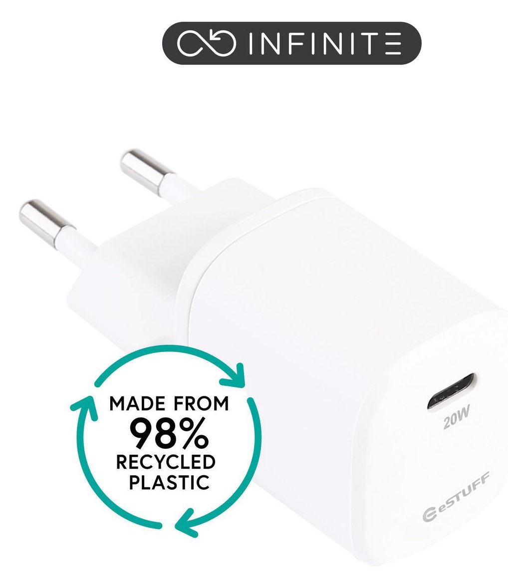 eSTUFF INFINITE - Netzteil - 100 % recycelter Kunststoff - 20 Watt - 3 A - 24 pin USB-C