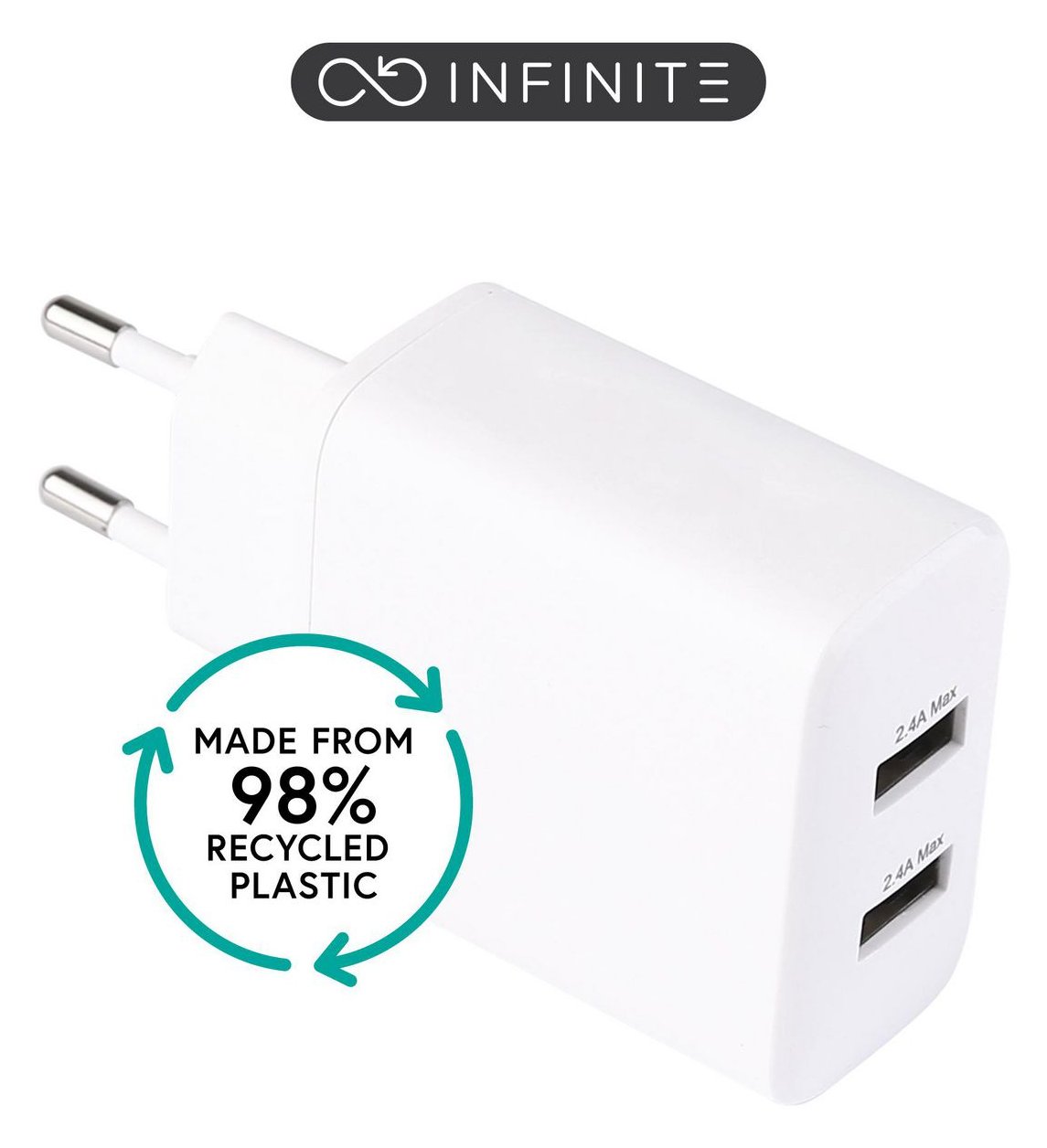 eSTUFF INFINITE - Netzteil - 100 % recycelter Kunststoff - 24 Watt - 2.4 A - 2 Ausgabeanschlussstellen (USB)