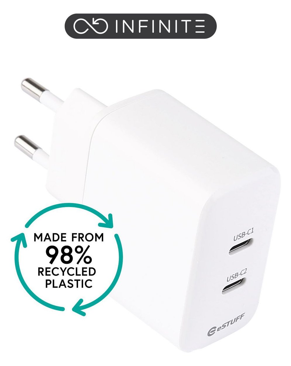 eSTUFF INFINITE - Netzteil - 35 Watt - 3 A - Apple Fast Charge, PD 3.0, QC 3.0 - 2 Anschlussstellen (24 pin USB-C) von LumaTech