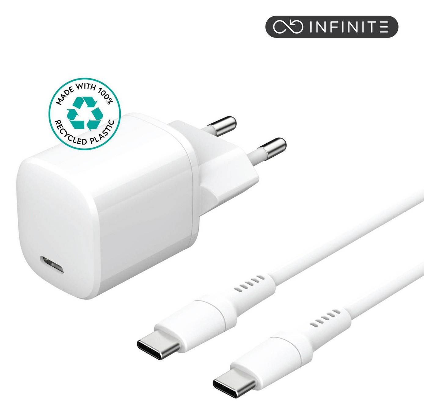 eSTUFF INFINITE - Netzteil - EU-Stecker, Kabel USB-C auf USB-C, 1,5 m - 20 Watt - 3 A - PD (24 pin USB-C)