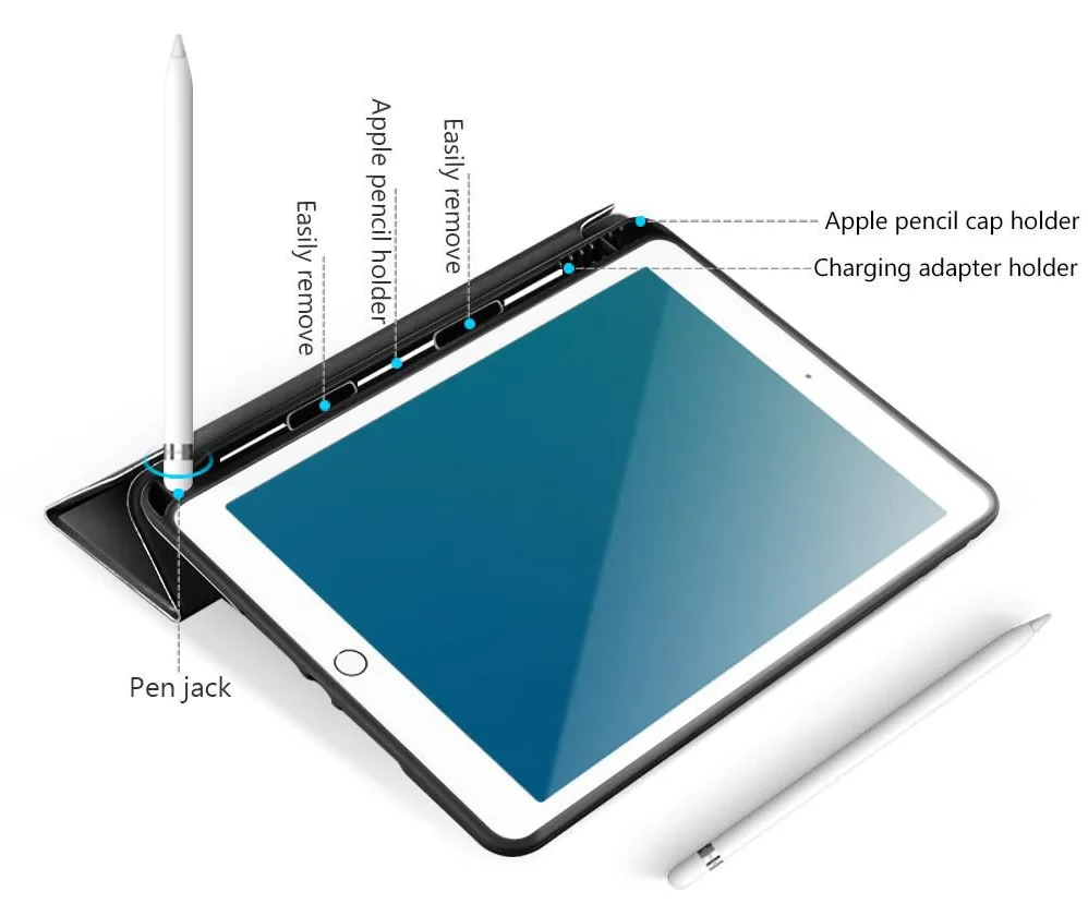 eSTUFF Pencil case - Bildschirmschutz für Tablet - Polyurethan-Kunstleder, Thermoplastisches Polyurethan (TPU) - Schwarz, Ansicht 2