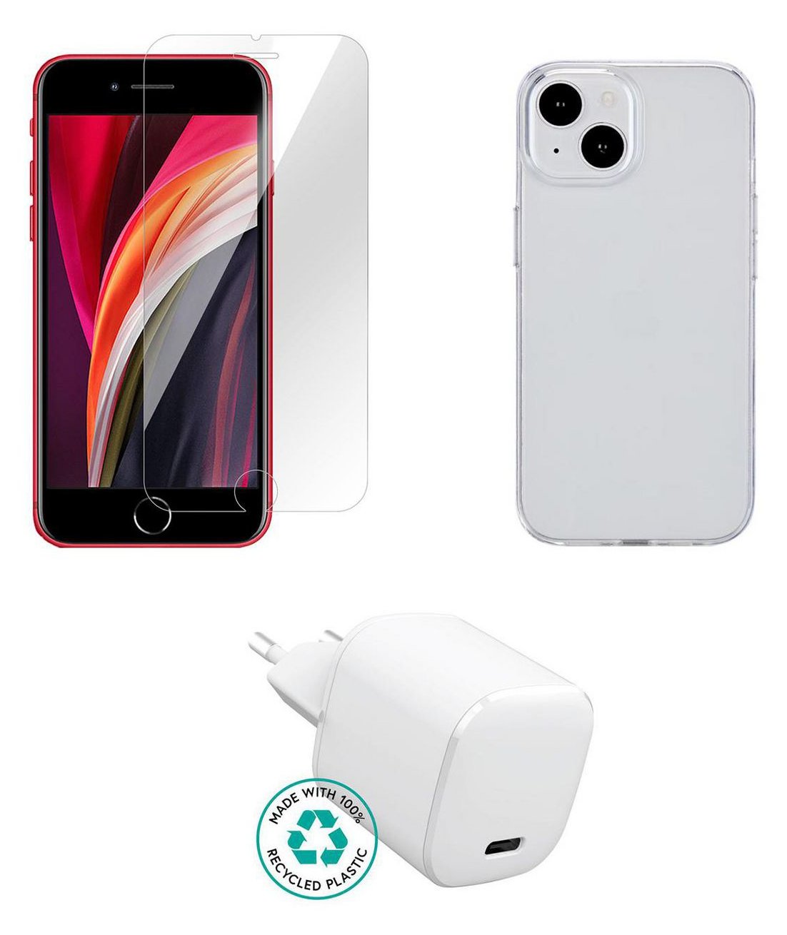 eSTUFF Zubehörkit für Handy - Ladegerät, Abdeckung, Glas - für Apple iPhone SE (3rd generation)