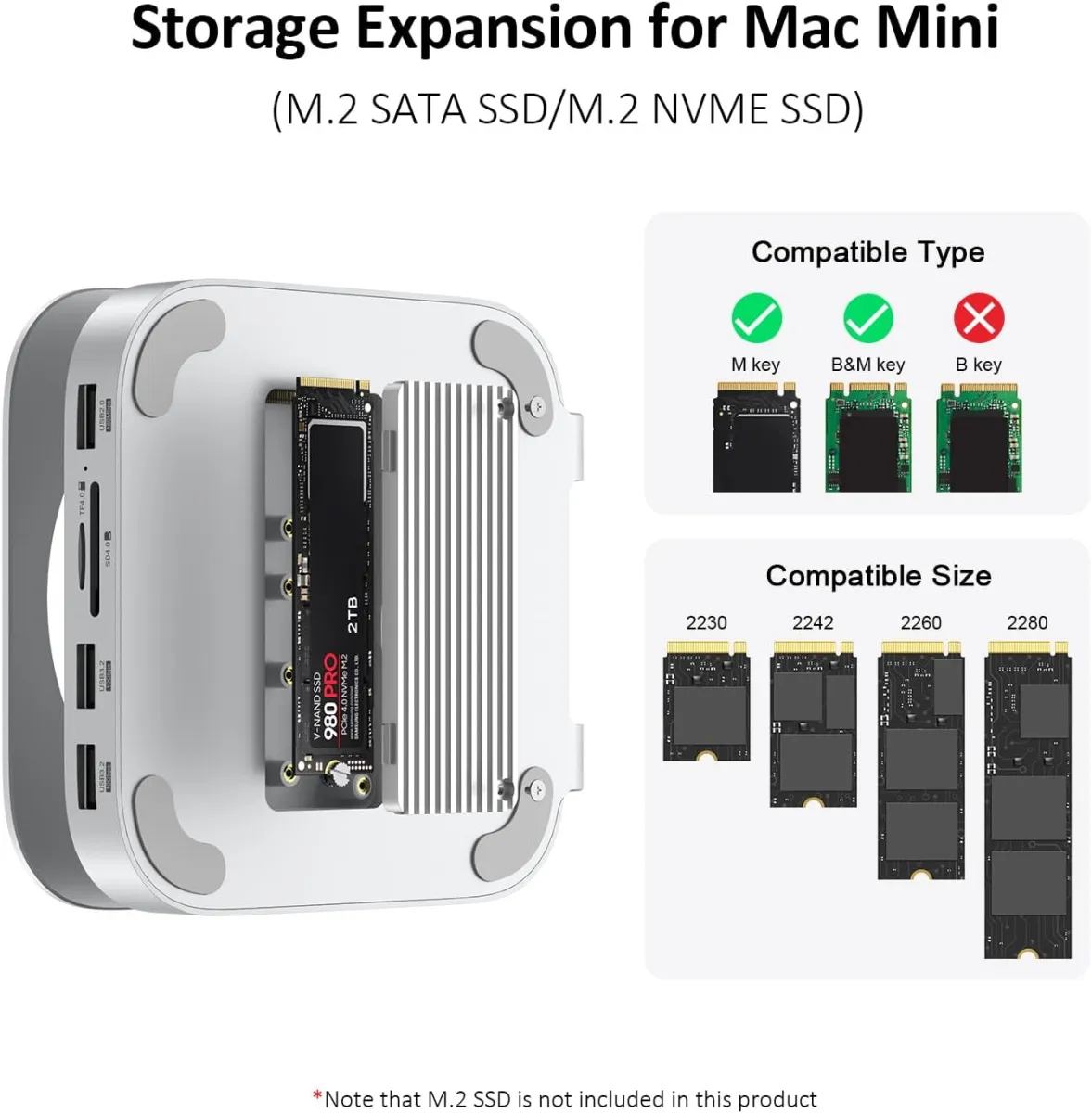 Mac mini-Hub: 10-in-1 Aluminium-Ständer und Dock für Mac mini M4 Pro mit M.2 NVMe SSD-Gehäuse, 4K60hz HDMI, 10 Gbit/s USB-A x 2, SD/TF-Kartenleser, USB 2.0 — Bild 3