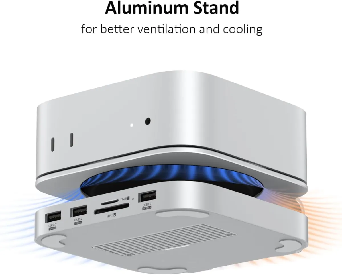 Mac mini-Hub: 10-in-1 Aluminium-Ständer und Dock für Mac mini M4 Pro mit M.2 NVMe SSD-Gehäuse, 4K60hz HDMI, 10 Gbit/s USB-A x 2, SD/TF-Kartenleser, USB 2.0 — Bild 5