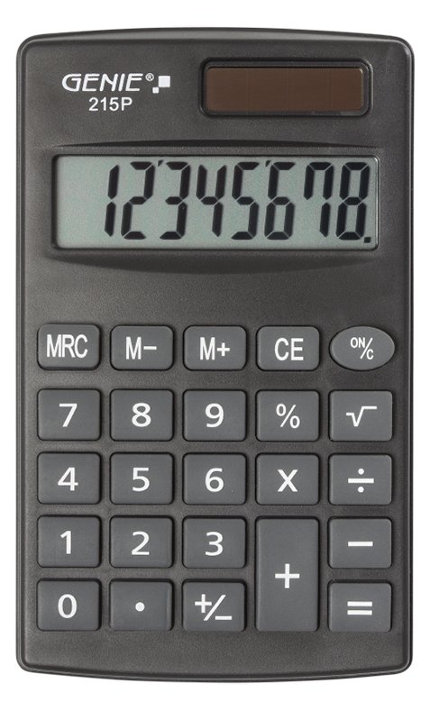 Genie 215 P - Tasche - Einfacher Taschenrechner - 8 Ziffern - Batterie/Solar - Schwarz
