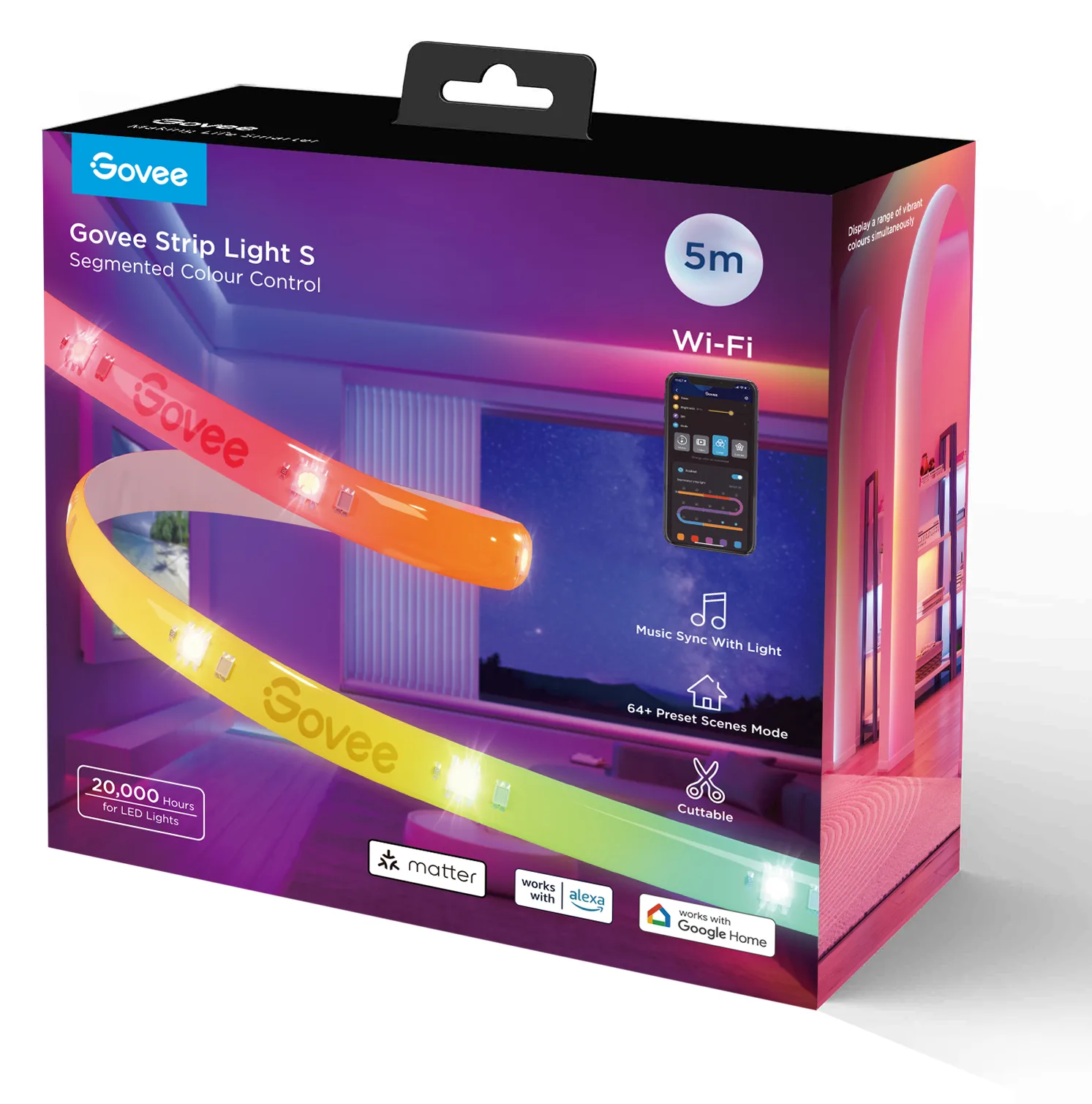 Govee LED Stripe Light S Wi-Fi Bluetooth Matter 5 m RGBIC, Ansicht 3