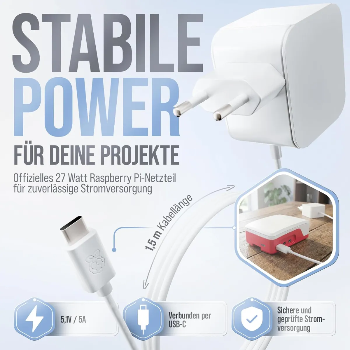 Raspberry Pi 5 1GB Starter-Kit | 64GB Edition | 27W Netzteil | Gehäuse mit Lüfter | 4K Micro HDMI Kabel 1m | Ideal für Smart Home, Retro Gaming und Home Assistant — Bild 3