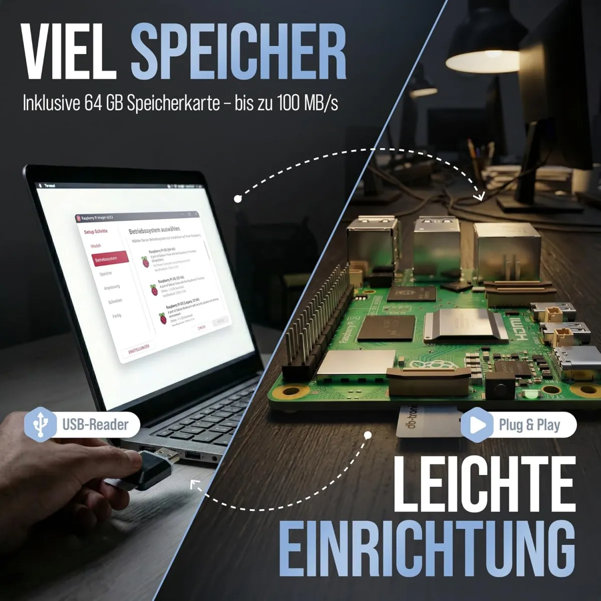 Raspberry Pi 5 1GB Starter-Kit | 64GB Edition | 27W Netzteil | Gehäuse mit Lüfter | 4K Micro HDMI Kabel 1m | Ideal für Smart Home, Retro Gaming und Home Assistant — Bild 4