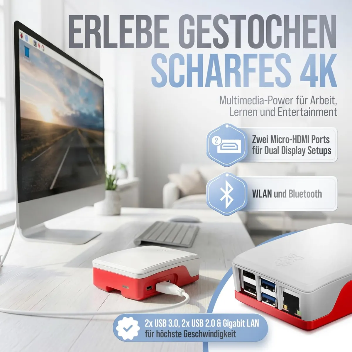 Raspberry Pi 5 1GB Starter-Kit | 64GB Edition | 27W Netzteil | Gehäuse mit Lüfter | 4K Micro HDMI Kabel 1m | Ideal für Smart Home, Retro Gaming und Home Assistant — Bild 5