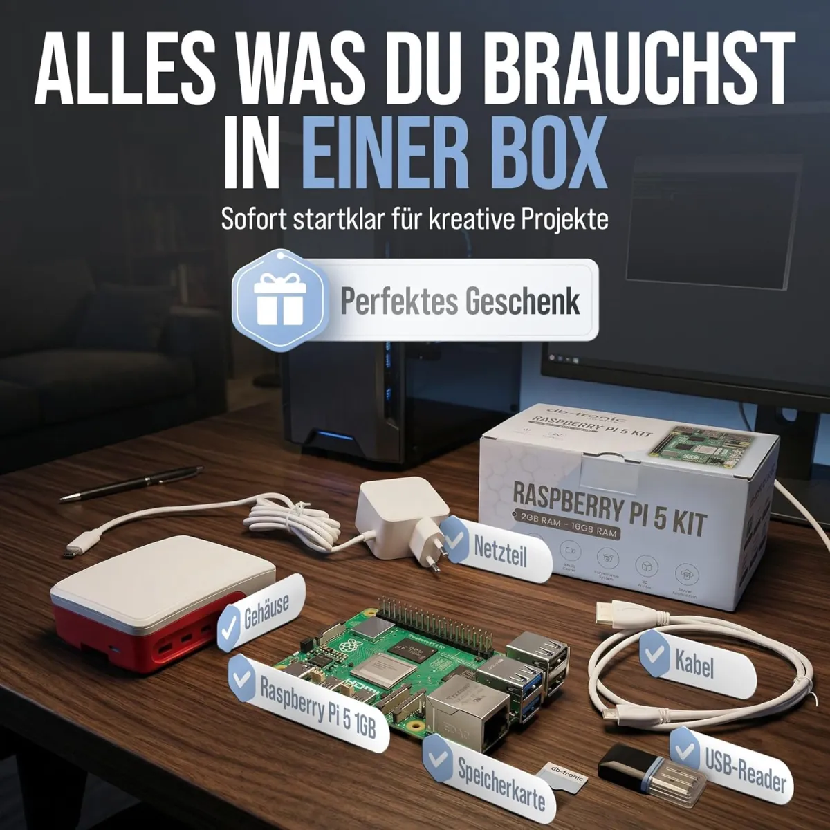 Raspberry Pi 5 1GB Starter-Kit | 64GB Edition | 27W Netzteil | Gehäuse mit Lüfter | 4K Micro HDMI Kabel 1m | Ideal für Smart Home, Retro Gaming und Home Assistant — Bild 6