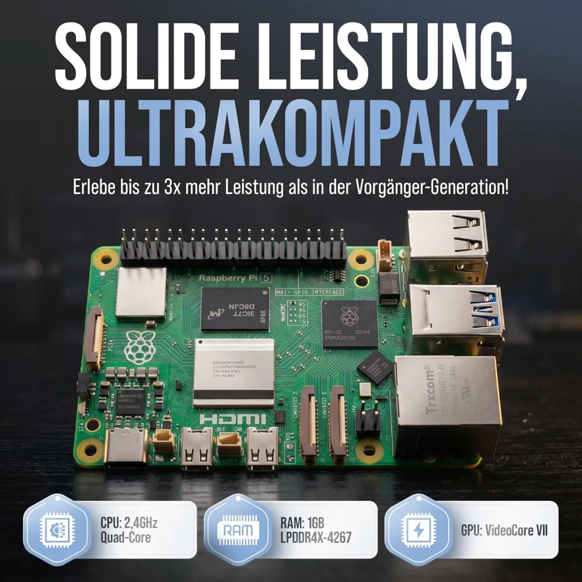 Raspberry Pi 5 1GB Starter-Kit | 64GB Edition | 27W Netzteil | Gehäuse mit Lüfter | 4K Micro HDMI Kabel 1m | Ideal für Smart Home, Retro Gaming und Home Assistant — Bild 8