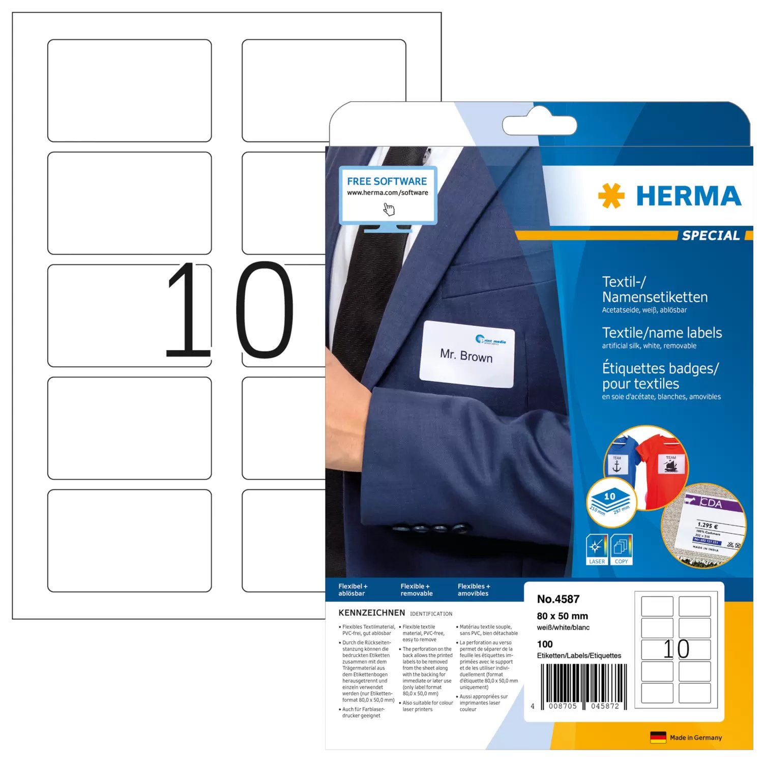 HERMA 4587 - Weiß - Abgerundetes Rechteck - Entfernbar - A4 - Seide - Laser