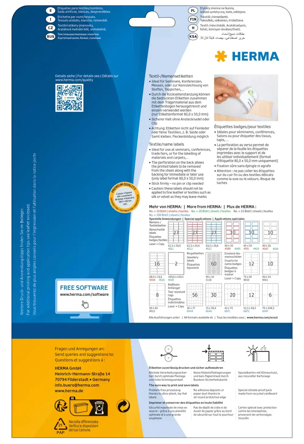 HERMA 4587 - Weiß - Abgerundetes Rechteck - Entfernbar - A4 - Seide - Laser, Ansicht 2
