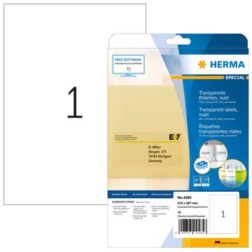 HERMA A4 - Transparent - Rechteck - Dauerhaft - A4 - Universal - Polyester
