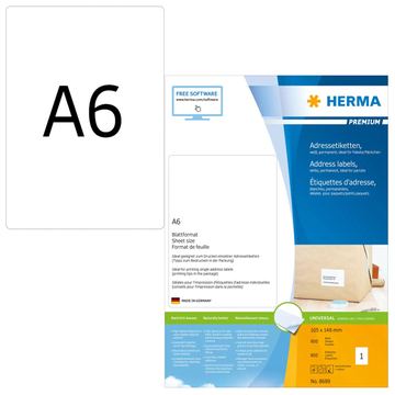 HERMA Premium - Papier - matt - permanent selbstklebend - weiß - A6 (105 x 148 mm) von LumaTech