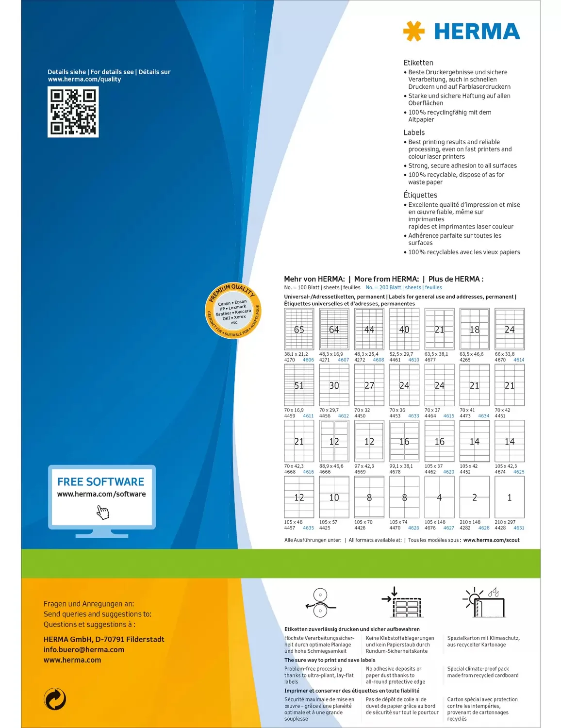 HERMA Premium - Papier - matt - permanent selbstklebend - weiß - A6 (105 x 148 mm), Ansicht 2