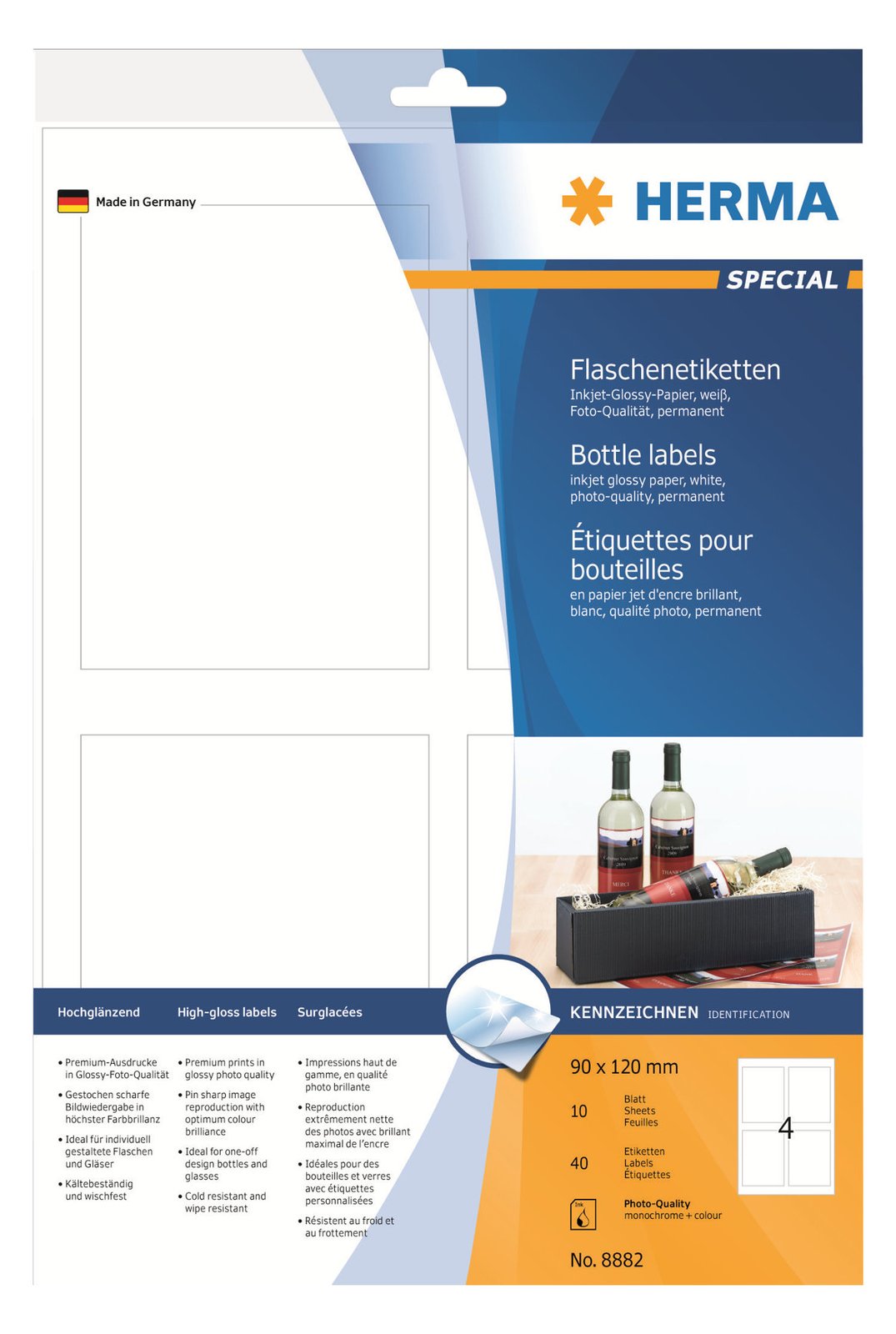 HERMA Special - Hochglänzend - selbstklebend - weiß - 90 x 120 mm 40 Etikett(en) (10 Bogen x 4)