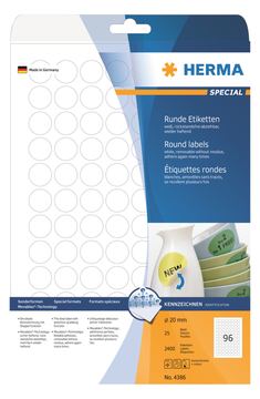 HERMA Special - Papier - matt - selbstklebend, entfernbarer Klebstoff - weiß - 20 mm rund 2400 Etiketten (25 Bogen x 96) von LumaTech