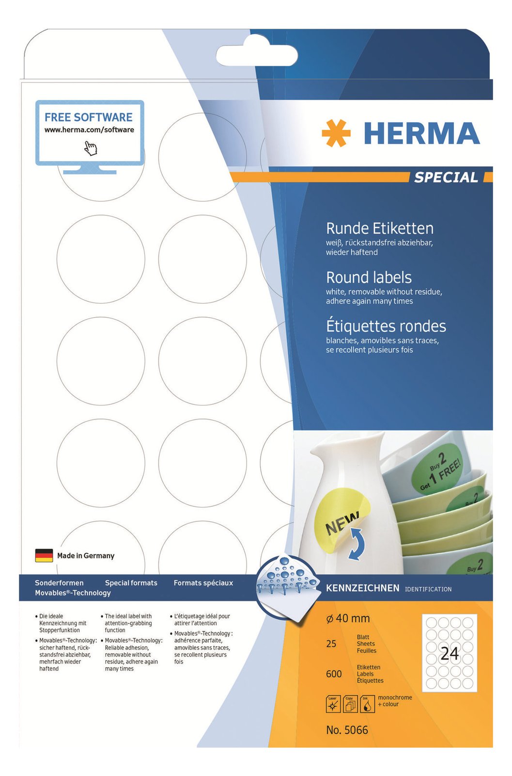 HERMA Special - Papier - matt - selbstklebend, entfernbarer Klebstoff - weiß - 40 mm rund 600 Etikett(en) von LumaTech