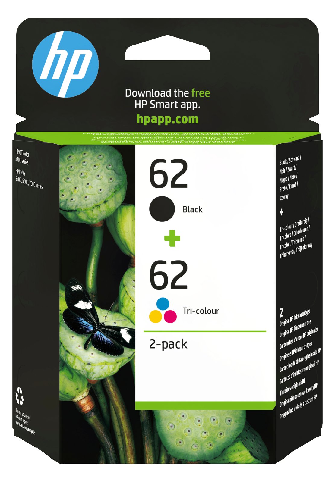 HP 62 Twin Pack - 2er-Pack - Schwarz, Farbe (Cyan, Magenta, Gelb)