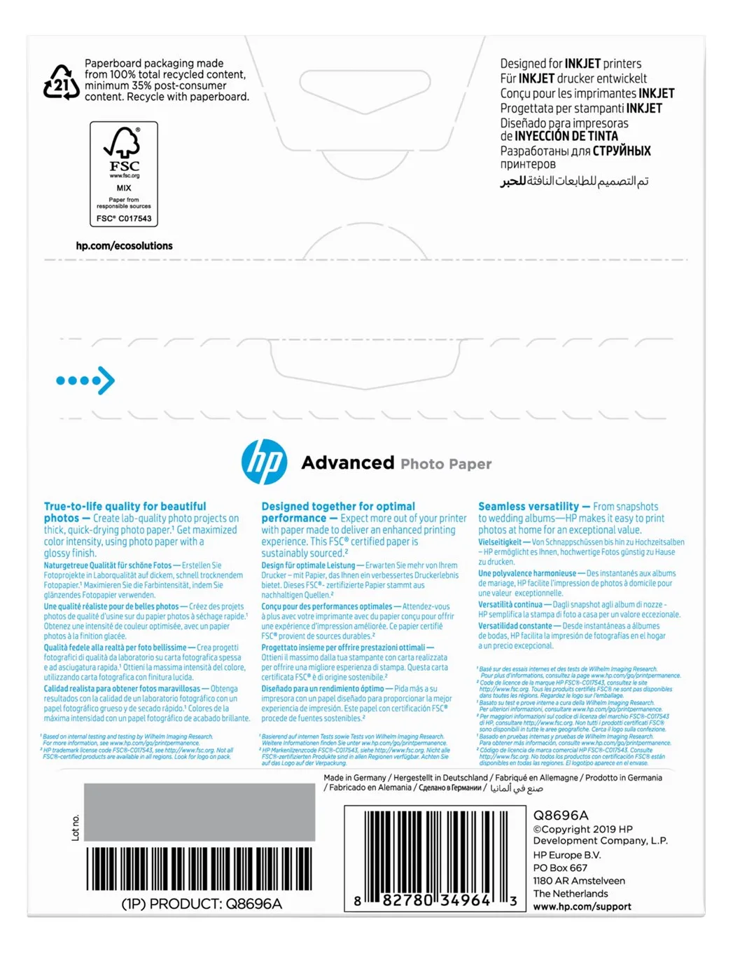HP Advanced Glossy Photo Paper - Glänzend - 130 x 180 mm 25 Blatt Fotopapier, Ansicht 3