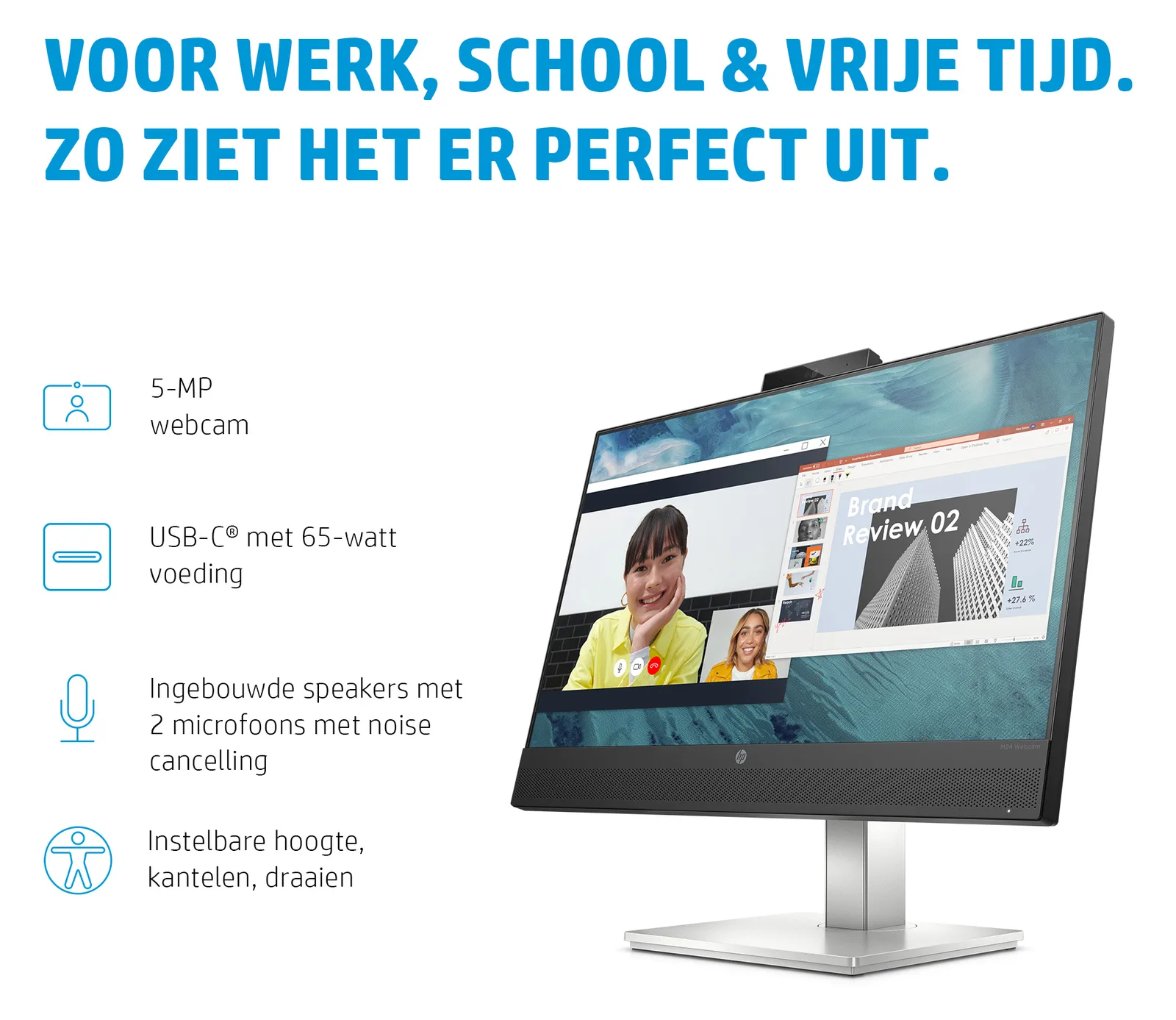 HP E24m G4 Conferencing - E-Series - LED-Monitor - 60.5 cm (23.8) - schwarz, Ansicht 2