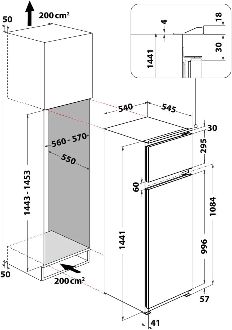 Bauknecht KDI 14S2 Einbau-Kühl-/Gefrierkombination/ Energieeffizienzklasse: E/ Nische 145/ Elektronische Temperaturregelung/ LED-Beleuchtung/ Abtauautomatik im Kühlteil/ Sicherheitsglas — Bild 2