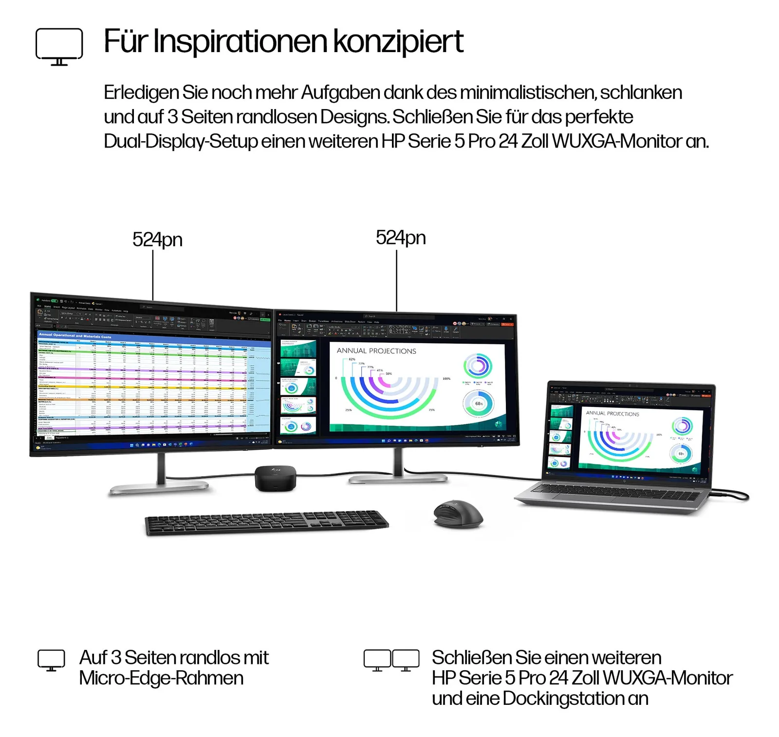 HP Series 5 Pro WUXGA Monitor - 524pn - Flachbildschirm (TFT/LCD) - 61 cm, Ansicht 3