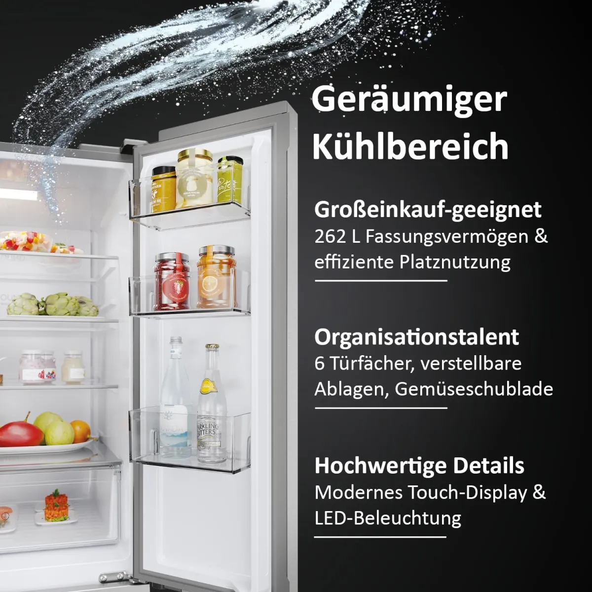 Haier French Door Kühl-Gefrierkombination 70 cm Breite I 402 L French Door Kühlschrank, freistehend I Doppeltür Kühlschrank mit Gefrierfach, No Frost I LED, Touch-Display I FD 70 SERIE 3 HFR3718ENMM — Bild 3