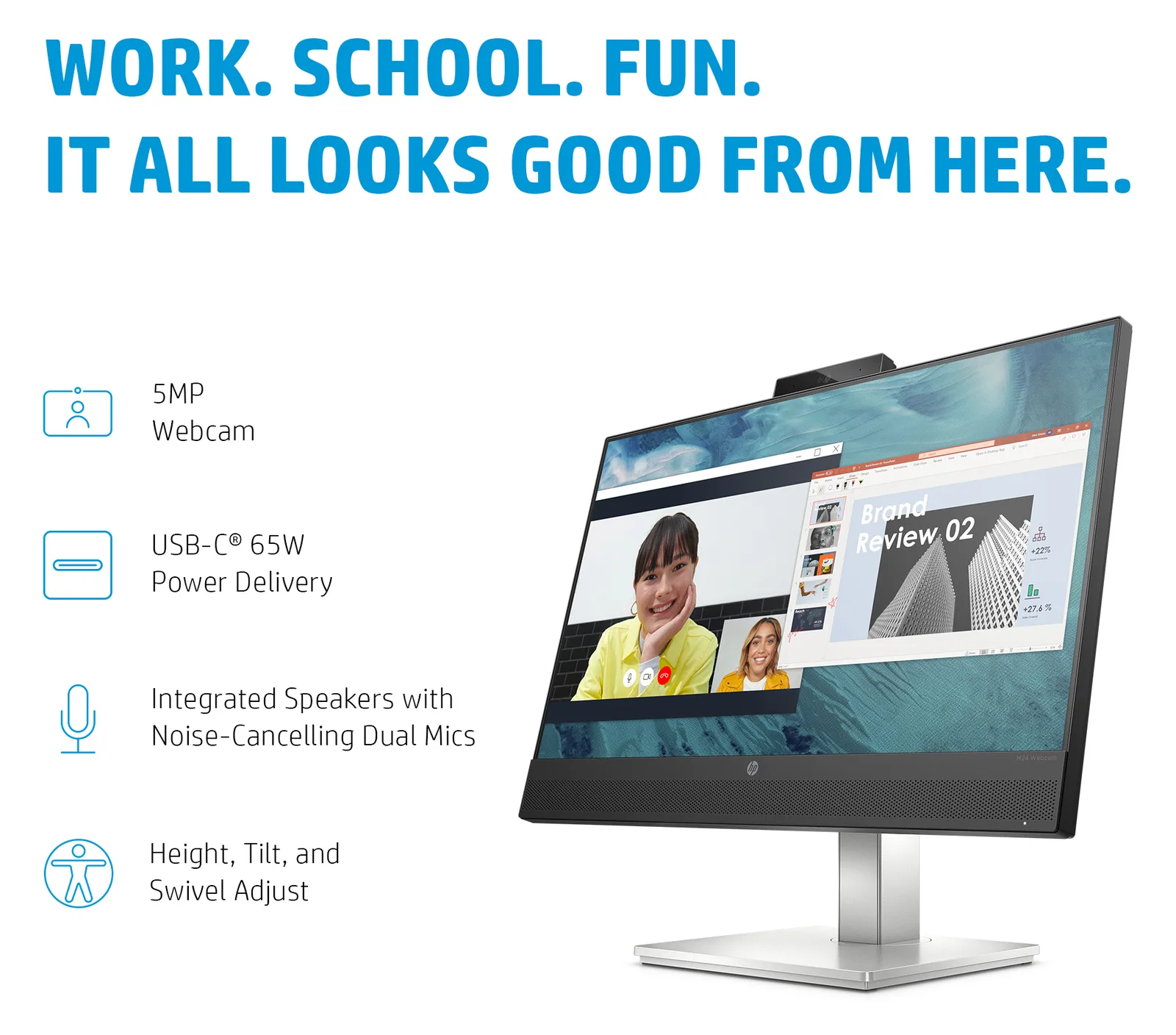 HP E24m G4, 60,5 cm (23.8), 1920 x 1080 Pixel, Full HD, 5 ms, Schwarz, Silber, Ansicht 2