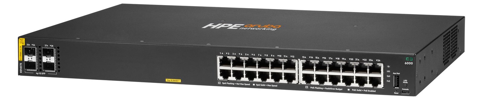 HPE Networking CX 6000 24p 10M/100M/1G Class4 PoE 4p SFP 1G 370W Switch EU - Switch - 1 Gbps