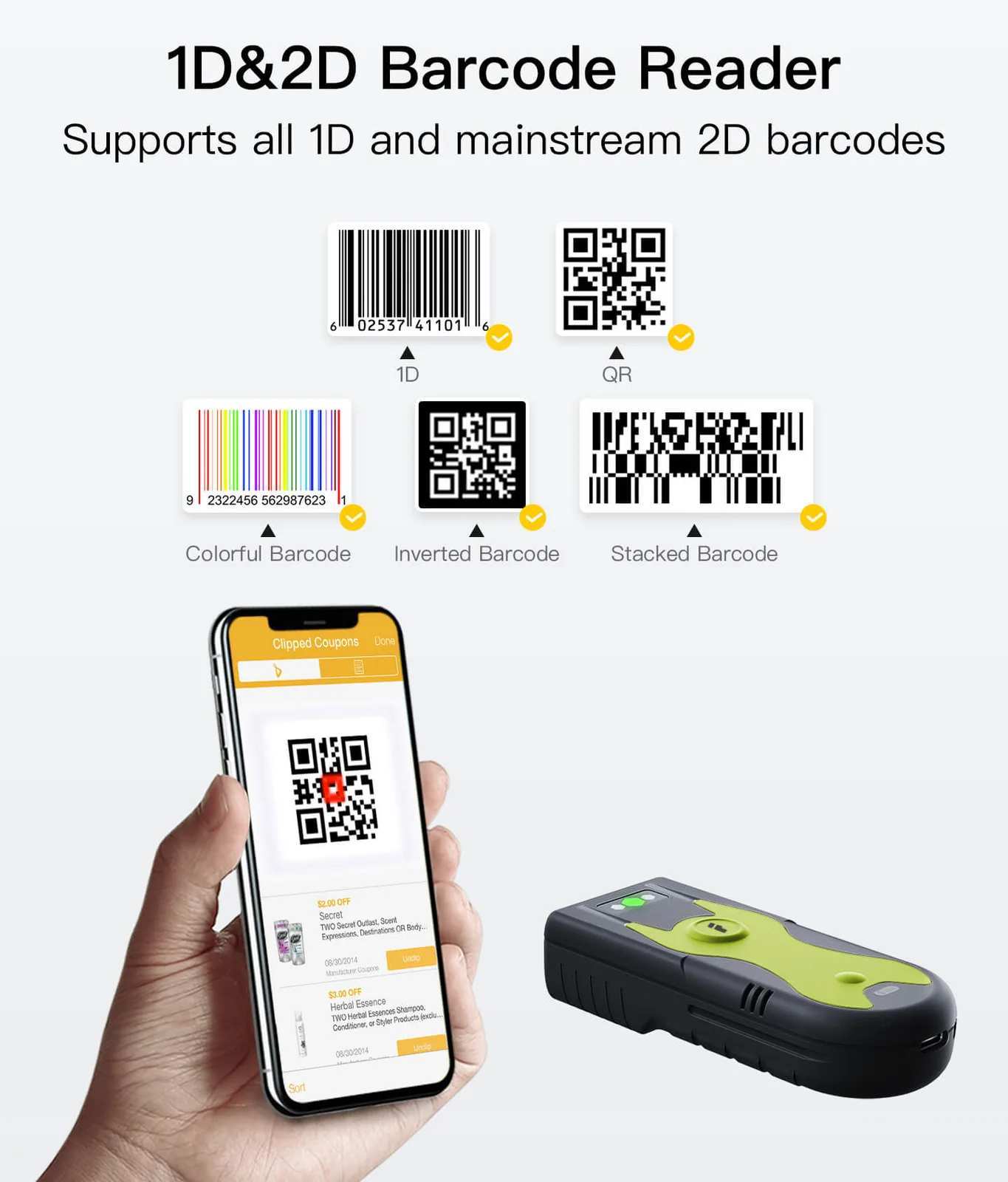 Inateck Barcodescanner 42 green[BCST-42_green] - Barcode-Scanner - Bluetooth 5, Ansicht 2