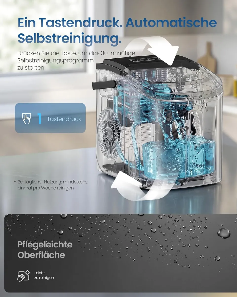 SONGMICS Eiswürfelmaschine, Eiswürfelbereiter, Eismaschine mit Selbstreinigung, in 6 Minuten 9 Würfel in 2 Größen, 12 kg in 24 Stunden, tragbar, Küche, WG, Party, Camping, tintenschwarz XZB001B1EU — Bild 3
