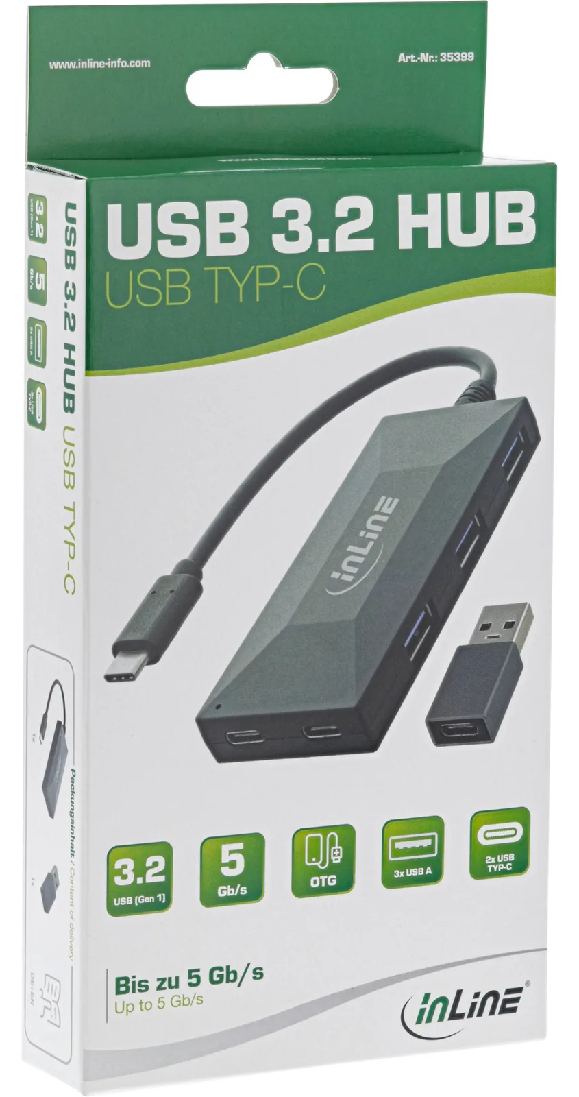 InLine USB 3.2 Gen.1 Hub - USB-C zu 2 Port USB-C und 3 Port USB-A - ohne PSU, Ansicht 3