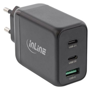 InLine USB PD Netzteil - GaN Ladegerät - 3-Port - Dual USB-C + USB-A - 65W - schwarz von LumaTech