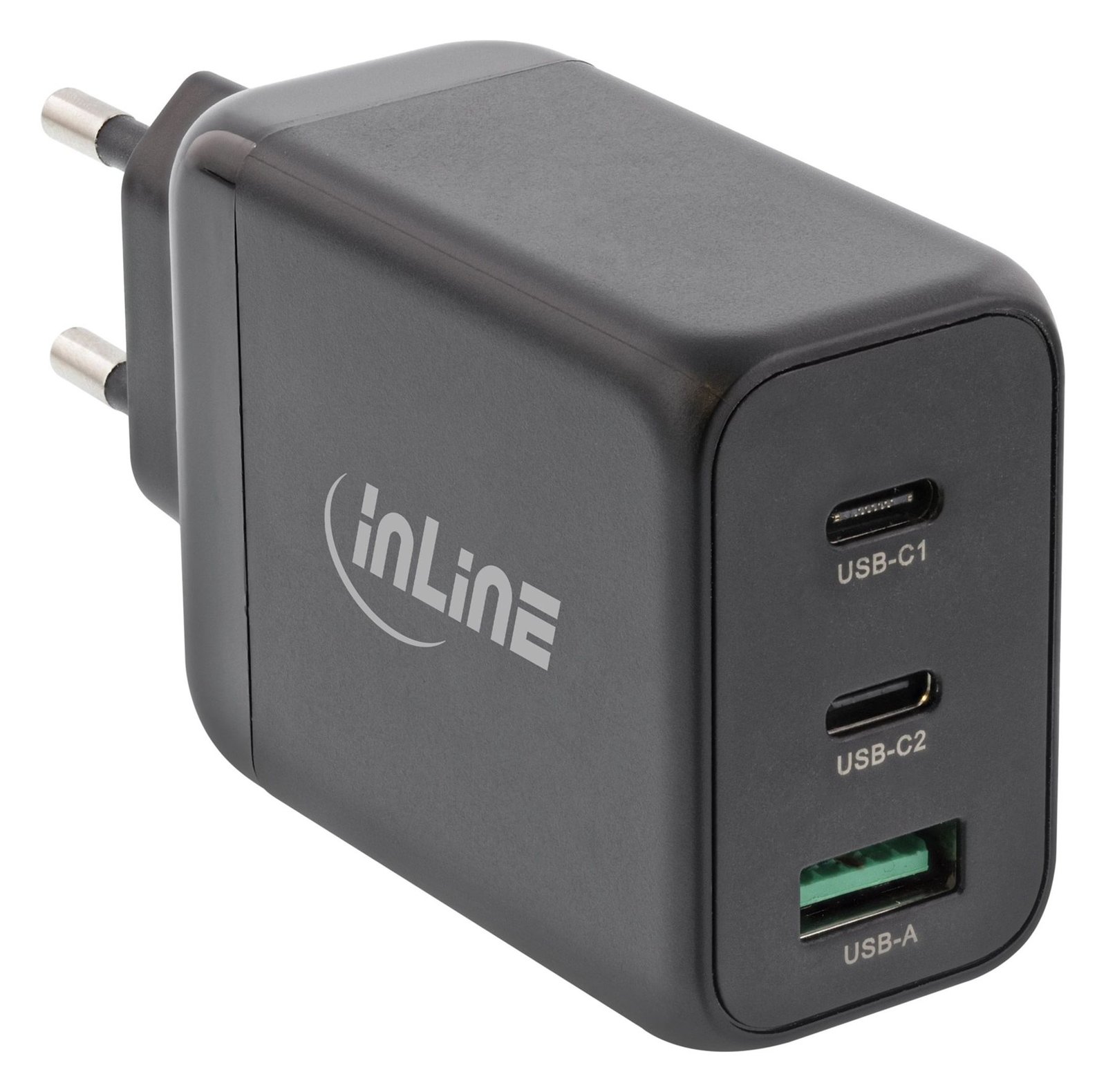 InLine USB PD Netzteil - GaN Ladegerät - 3-Port - Dual USB-C + USB-A - 65W - schwarz