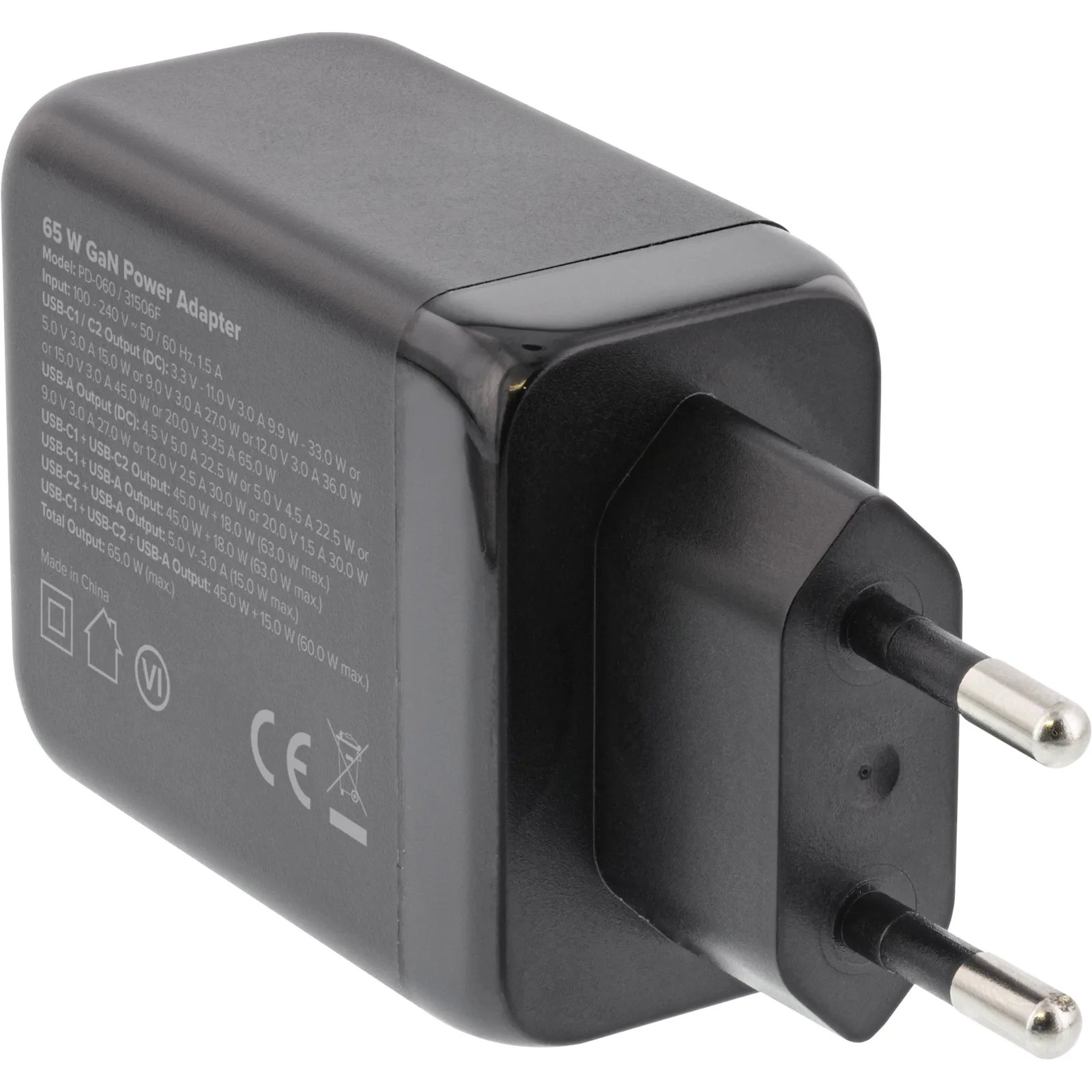 InLine USB PD Netzteil - GaN Ladegerät - 3-Port - Dual USB-C + USB-A - 65W - schwarz, Ansicht 3