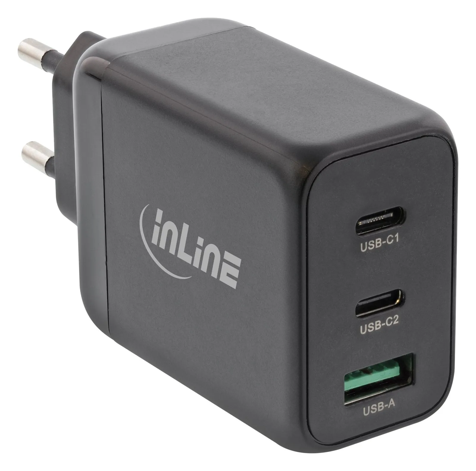 InLine USB PD Netzteil - GaN Ladegerät - 3-Port - Dual USB-C + USB-A - 65W - schwarz, Ansicht 4