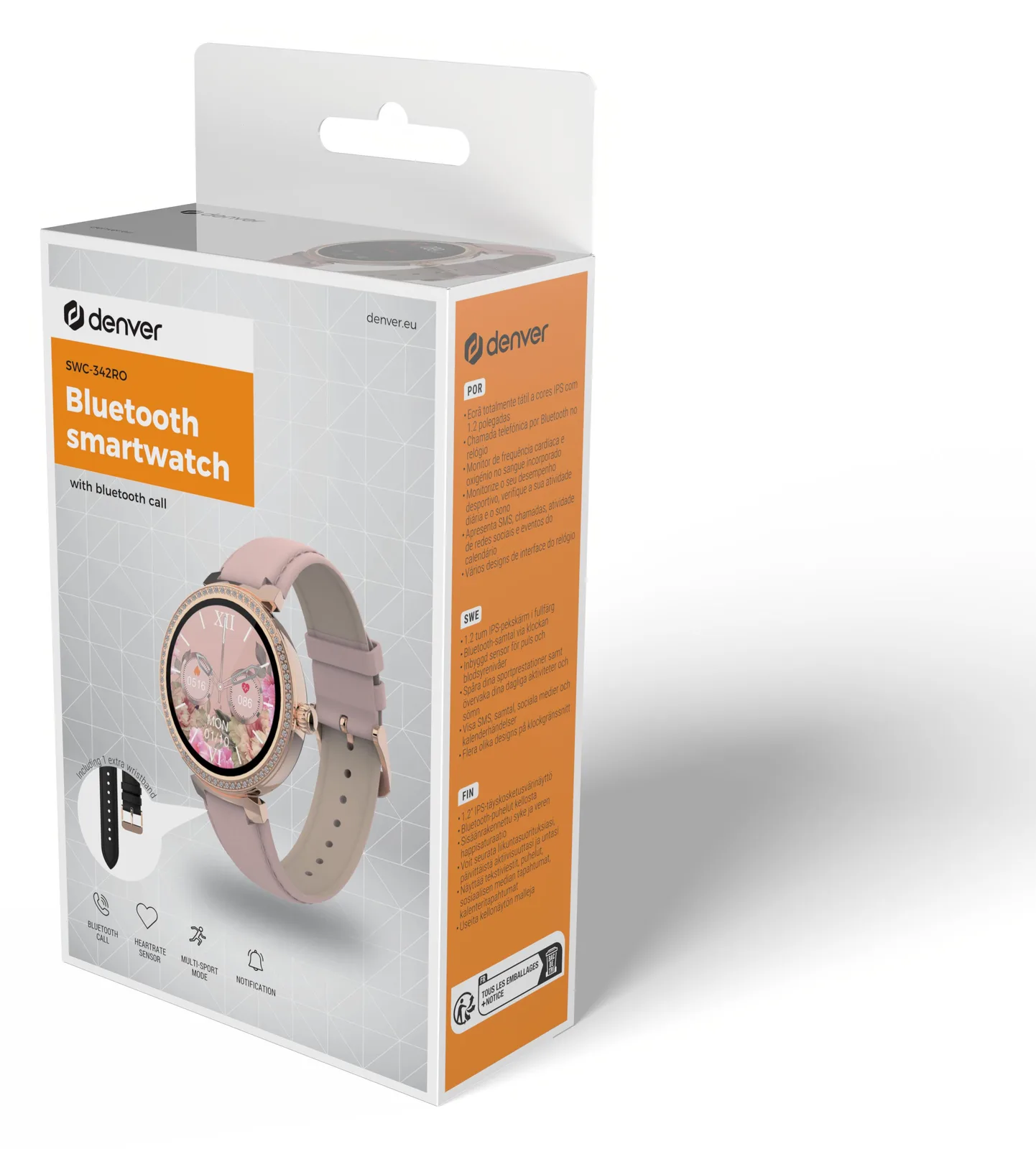 Inter Sales DENVER SWC-342 - Intelligente Uhr mit Riemen - Rose - Anzeige 3 cm (1.2), Ansicht 2