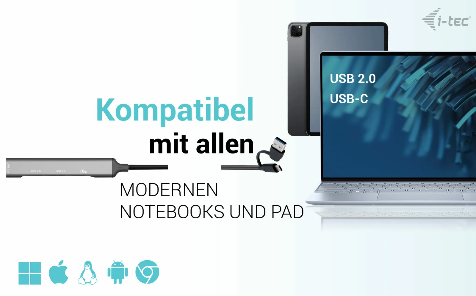 i-tec USB-A/USB-C Metal HUB 1x USB-C 3.1+ 3x USB 2.0, Ansicht 2