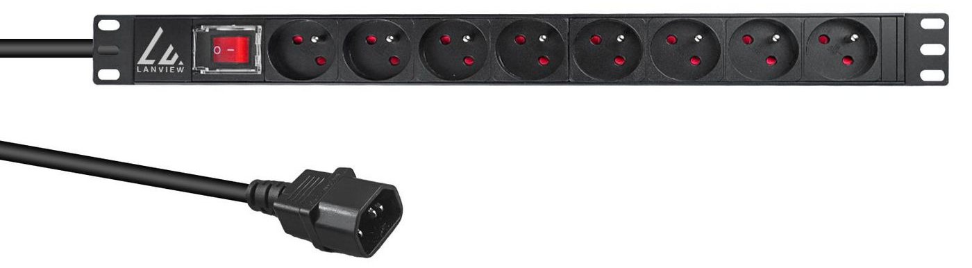 Lanview LVR-2MSCH-SW-C13-8 - Standard - 1U - Einphasig - Horizontal - Schwarz - 8 AC-Ausgänge