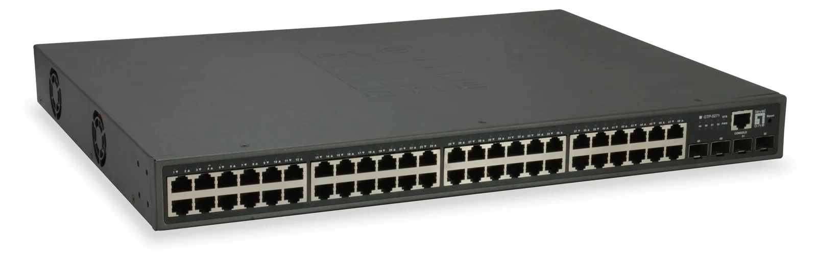 LevelOne 52-Port L3 Lite Managed Gigabit PoE Switch - 4 x 10GbE SFP+ - 48 PoE-Ausgänge - 400W PoE-Leistungsbudget, Ansicht 2