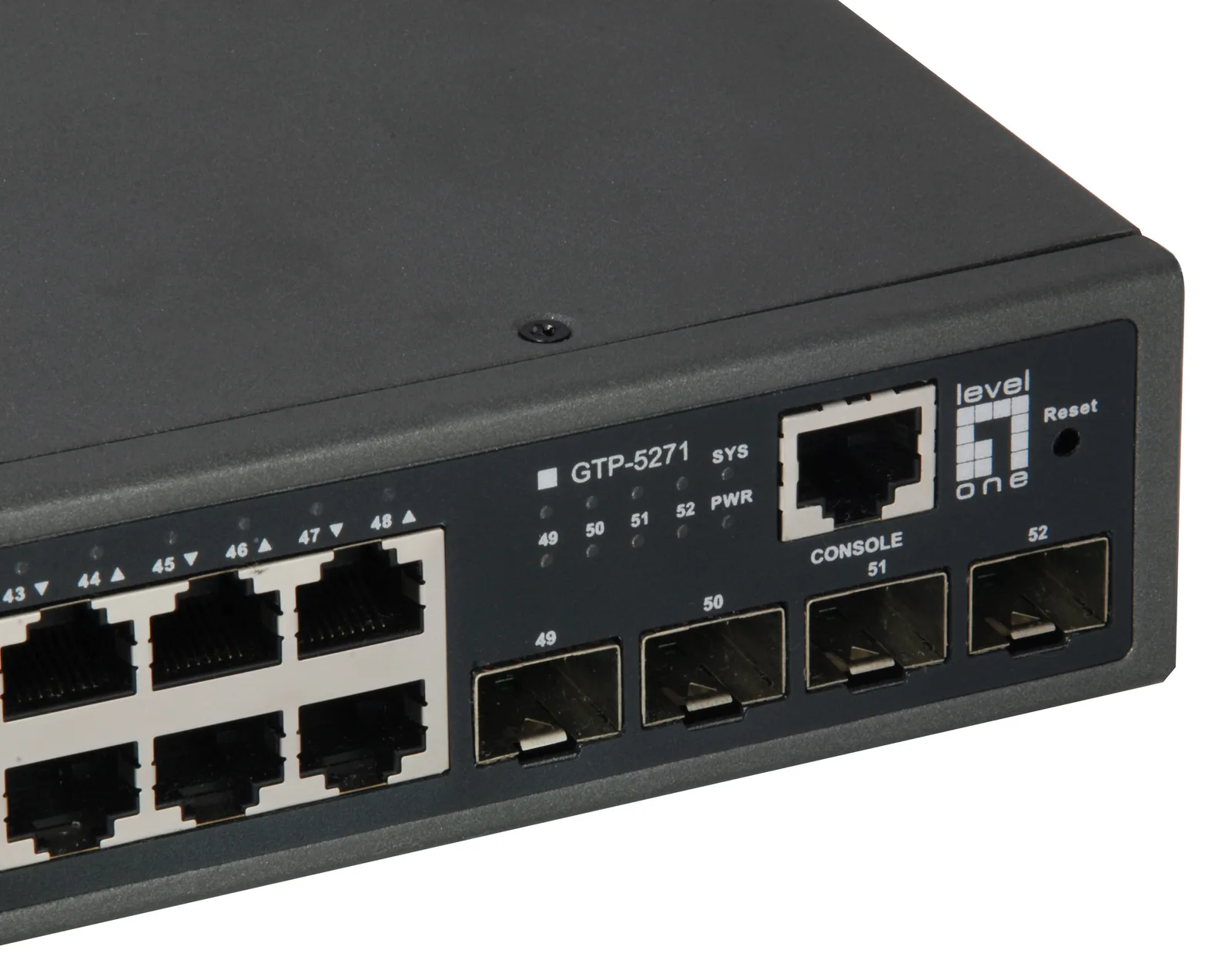 LevelOne 52-Port L3 Lite Managed Gigabit PoE Switch - 4 x 10GbE SFP+ - 48 PoE-Ausgänge - 400W PoE-Leistungsbudget, Ansicht 4