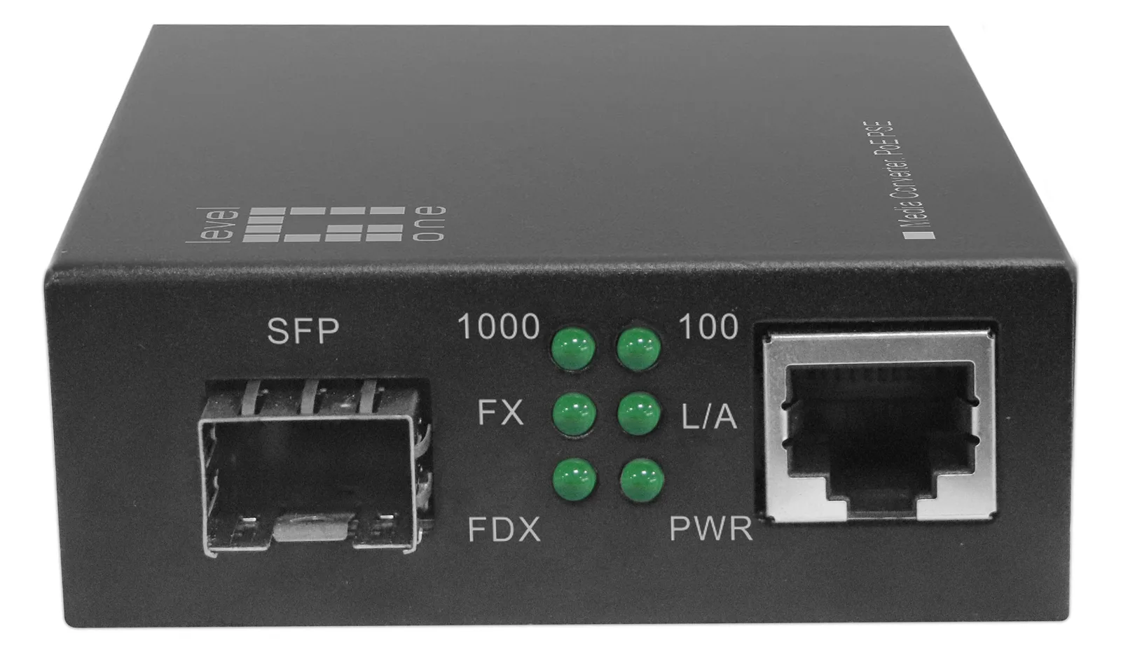LevelOne GVT-2012 - Medienkonverter - 1GbE - 10Base-T, 1000Base-SX, 100Base-TX, 1000Base-T - RJ-45 / SFP (mini-GBIC), Ansicht 2