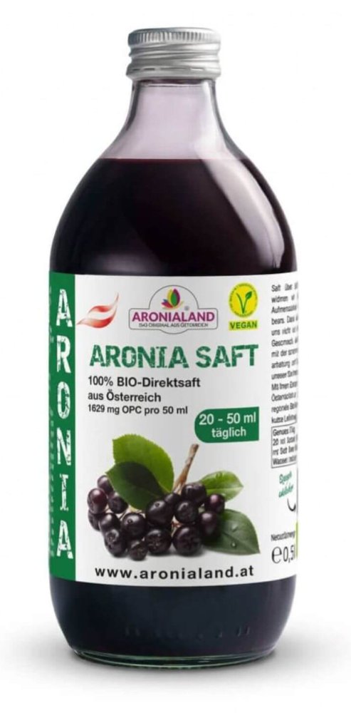 Bio-Aroniasaft 0,5 l – 100 % Direktsaft aus Österreich, 1.629 mg OPC pro 50 ml