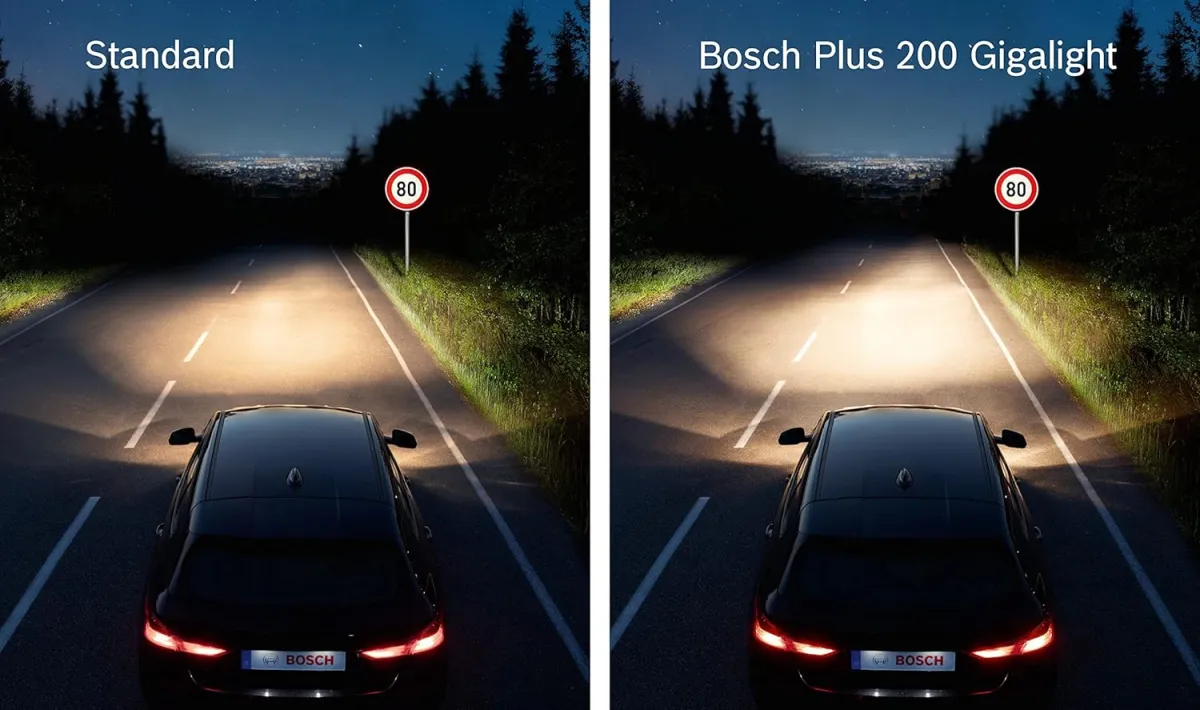 Bosch H7 Plus 200 Gigalight Halogen-Glühlampe für Auto-Scheinwerfer, 12 V 55 W, 200% mehr Licht - Lampensockel Typ PX26d - 2er-Pack Ersatz-Scheinwerferlampen — Bild 5