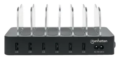 Manhattan Charging Station, 6x USB-A Ports, Outputs: 6x 2.4A, Smart IC, LED Indicator Lights, Black, Three Year Warranty, Ansicht 2